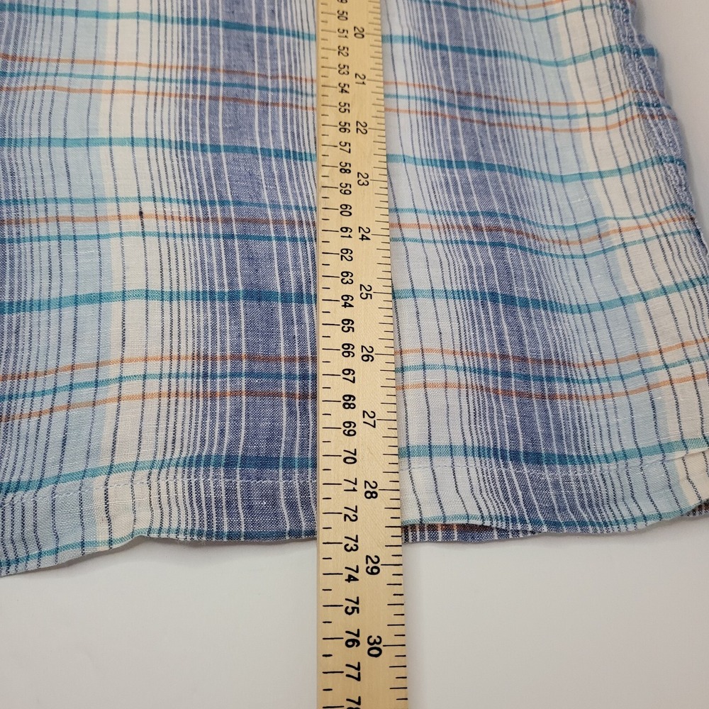 Tommy Bahama Mens 100% Linen Striped Shirt Size L Wooden Button Front Blue Orang - Picture 9 of 9